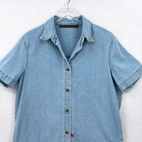 ENZA COSTA Soft Denim Shirt Dress Womens Small Light Blue Short Sleeve Button Up - Picture 6 of 14
